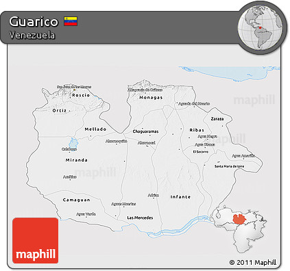 Silver Style 3D Map of Guarico, single color outside