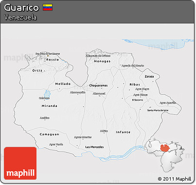 Silver Style 3D Map of Guarico, single color outside