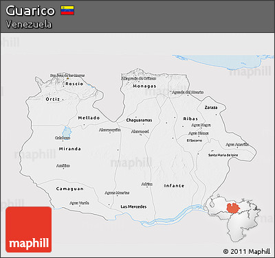Silver Style 3D Map of Guarico, single color outside