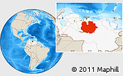 Shaded Relief Location Map of Guarico, highlighted country