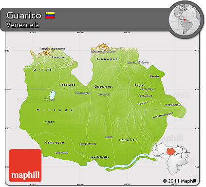 Physical Map of Guarico, cropped outside