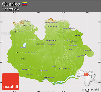 Physical Map of Guarico, cropped outside