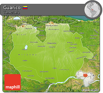 Physical Map of Guarico, satellite outside