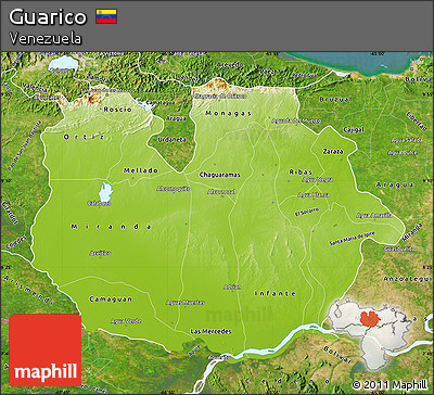 Physical Map of Guarico, satellite outside