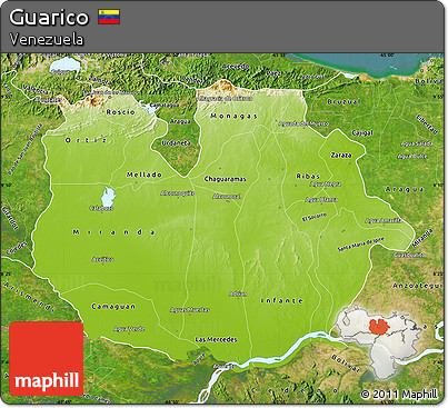 Physical Map of Guarico, satellite outside