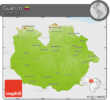 Physical Map of Guarico, single color outside