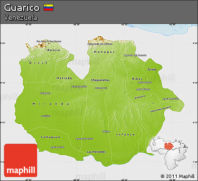 Physical Map of Guarico, single color outside