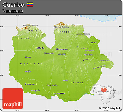 Physical Map of Guarico, single color outside