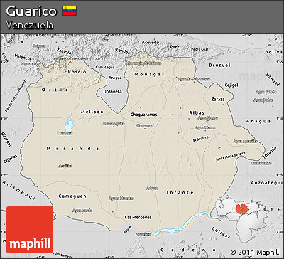 Shaded Relief Map of Guarico, desaturated