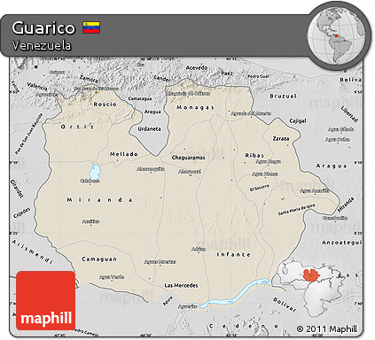 Shaded Relief Map of Guarico, desaturated