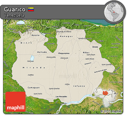 Shaded Relief Map of Guarico, satellite outside