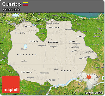 Shaded Relief Map of Guarico, satellite outside