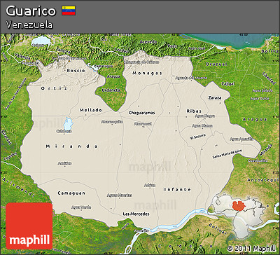 Shaded Relief Map of Guarico, satellite outside