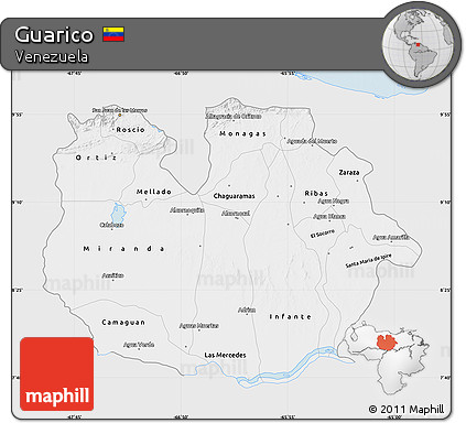 Silver Style Map of Guarico, single color outside