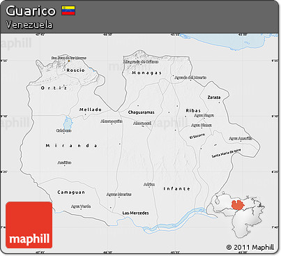 Silver Style Map of Guarico, single color outside