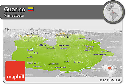 Physical Panoramic Map of Guarico, lighten, desaturated