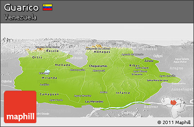 Physical Panoramic Map of Guarico, lighten, desaturated