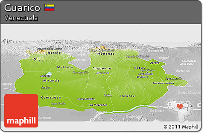 Physical Panoramic Map of Guarico, lighten, desaturated