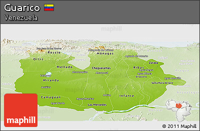 Physical Panoramic Map of Guarico, lighten