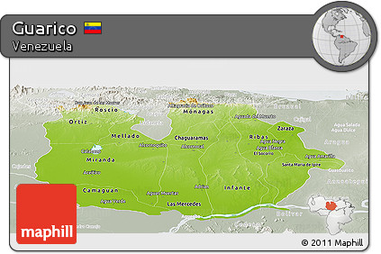 Physical Panoramic Map of Guarico, lighten, semi-desaturated