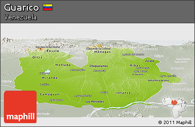 Physical Panoramic Map of Guarico, lighten, semi-desaturated