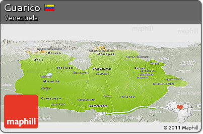 Physical Panoramic Map of Guarico, lighten, semi-desaturated