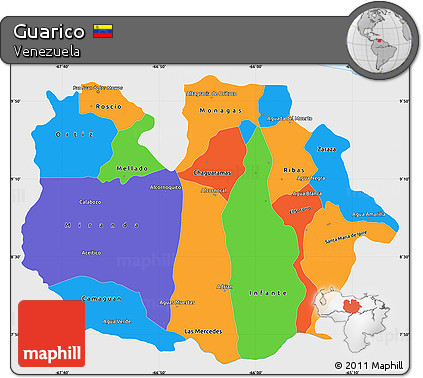 Political Simple Map of Guarico, single color outside