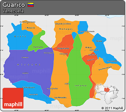Political Simple Map of Guarico, single color outside