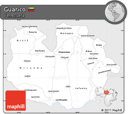 Silver Style Simple Map of Guarico, single color outside