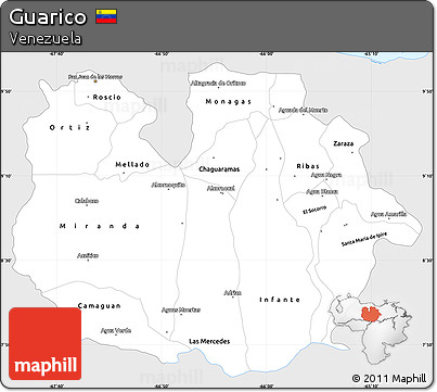 Silver Style Simple Map of Guarico, single color outside