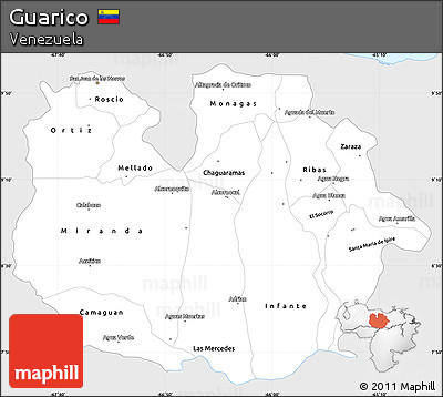 Silver Style Simple Map of Guarico, single color outside
