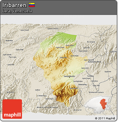 Physical 3D Map of Iribarren, shaded relief outside