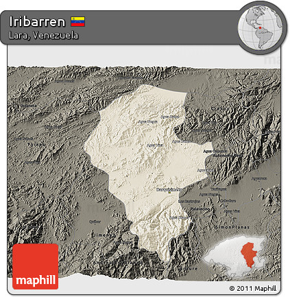 Shaded Relief 3D Map of Iribarren, darken