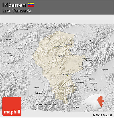 Shaded Relief 3D Map of Iribarren, desaturated