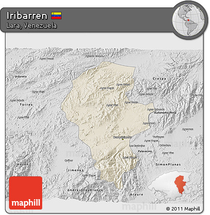 Shaded Relief 3D Map of Iribarren, desaturated