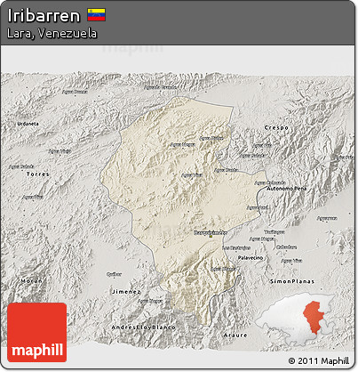 Shaded Relief 3D Map of Iribarren, semi-desaturated