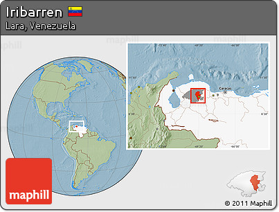 Savanna Style Location Map of Iribarren, highlighted country, highlighted parent region, hill shading