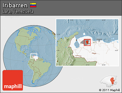 Savanna Style Location Map of Iribarren, highlighted country, highlighted parent region, hill shading