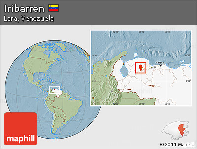 Savanna Style Location Map of Iribarren, highlighted country, hill shading