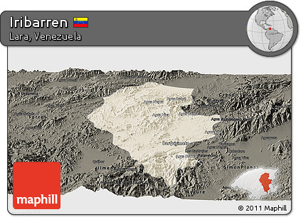 Shaded Relief Panoramic Map of Iribarren, darken