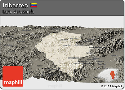 Shaded Relief Panoramic Map of Iribarren, darken