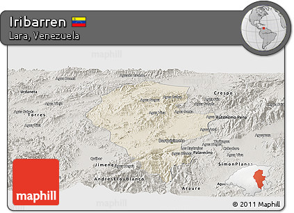 Shaded Relief Panoramic Map of Iribarren, semi-desaturated