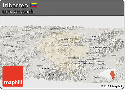 Shaded Relief Panoramic Map of Iribarren, semi-desaturated