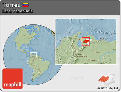 Savanna Style Location Map of Torres, highlighted parent region, hill shading