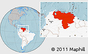 Gray Location Map of Venezuela, highlighted continent, hill shading