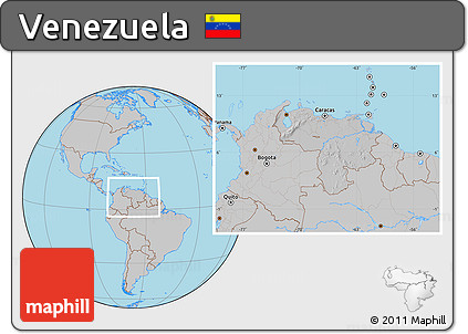 Gray Location Map of Venezuela, hill shading inside