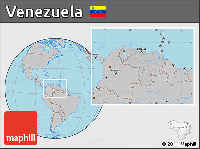 Gray Location Map of Venezuela, hill shading inside
