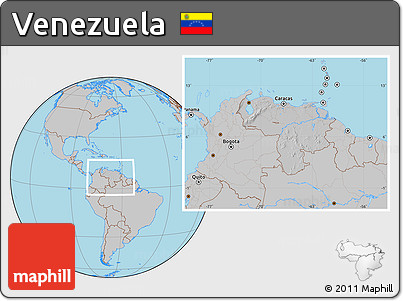 Gray Location Map of Venezuela, hill shading inside