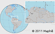 Gray Location Map of Venezuela, hill shading inside