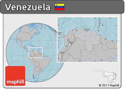 Gray Location Map of Venezuela, hill shading outside